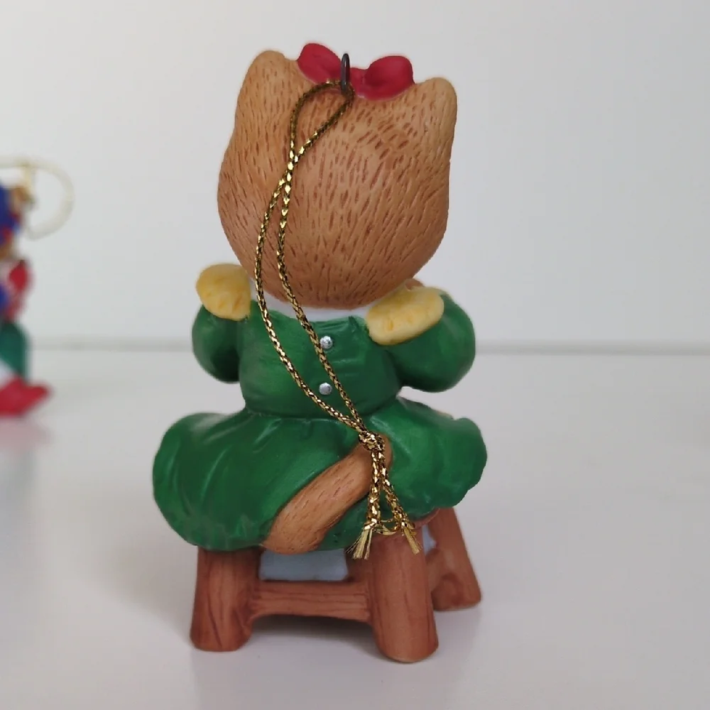 Vintage 90s Bronson Cat Christmas Ornaments - Tree Cutting‎ Eating Pie Santa Toy